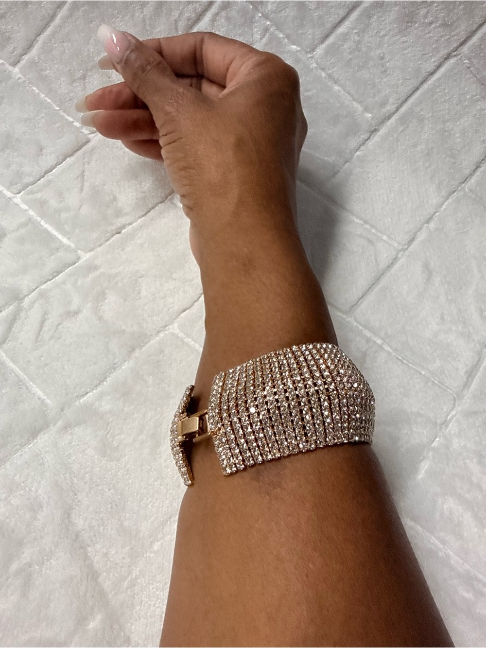 Rhinestone Wide Cuff Bracelet - Champagne Crystal - Picture 4 of 5